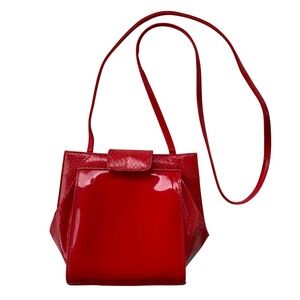 Vintage Genuine Snakeskin Patent Leather Crossbody Bag Purse Red Retro Chic Bold
